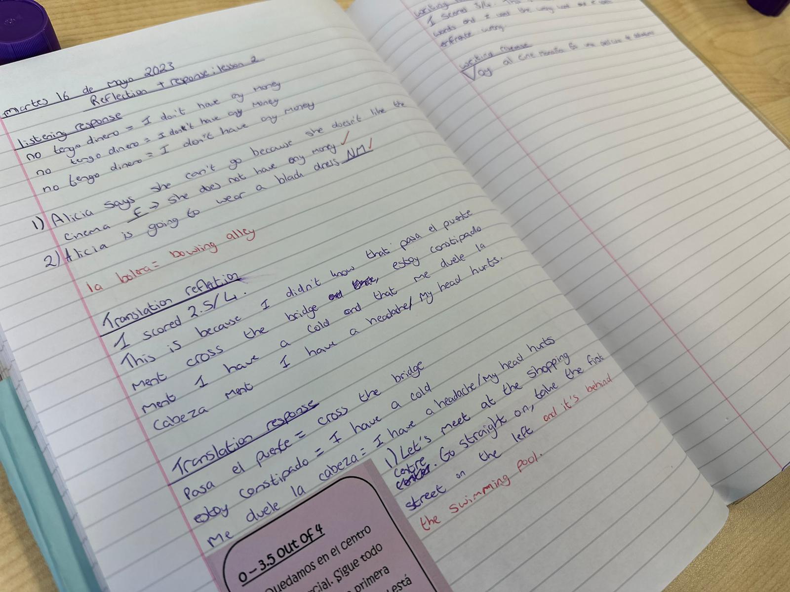 Great quality independent feedback work in Spanish