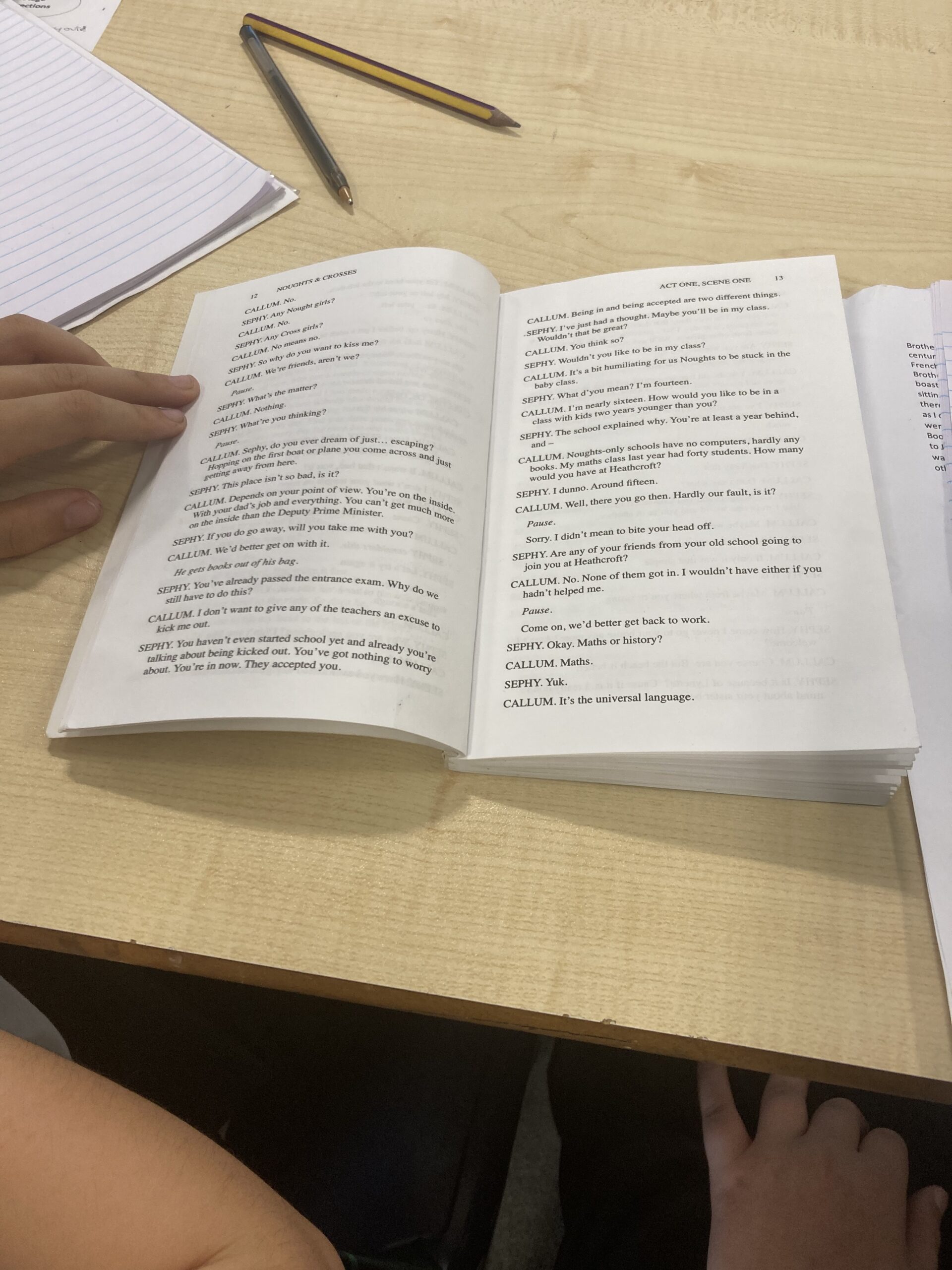 Y8 English students Reading Noughts and Crosses