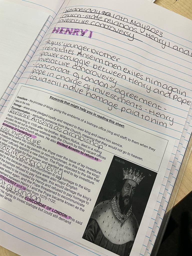 Deliberate practise of key vocabulary in History