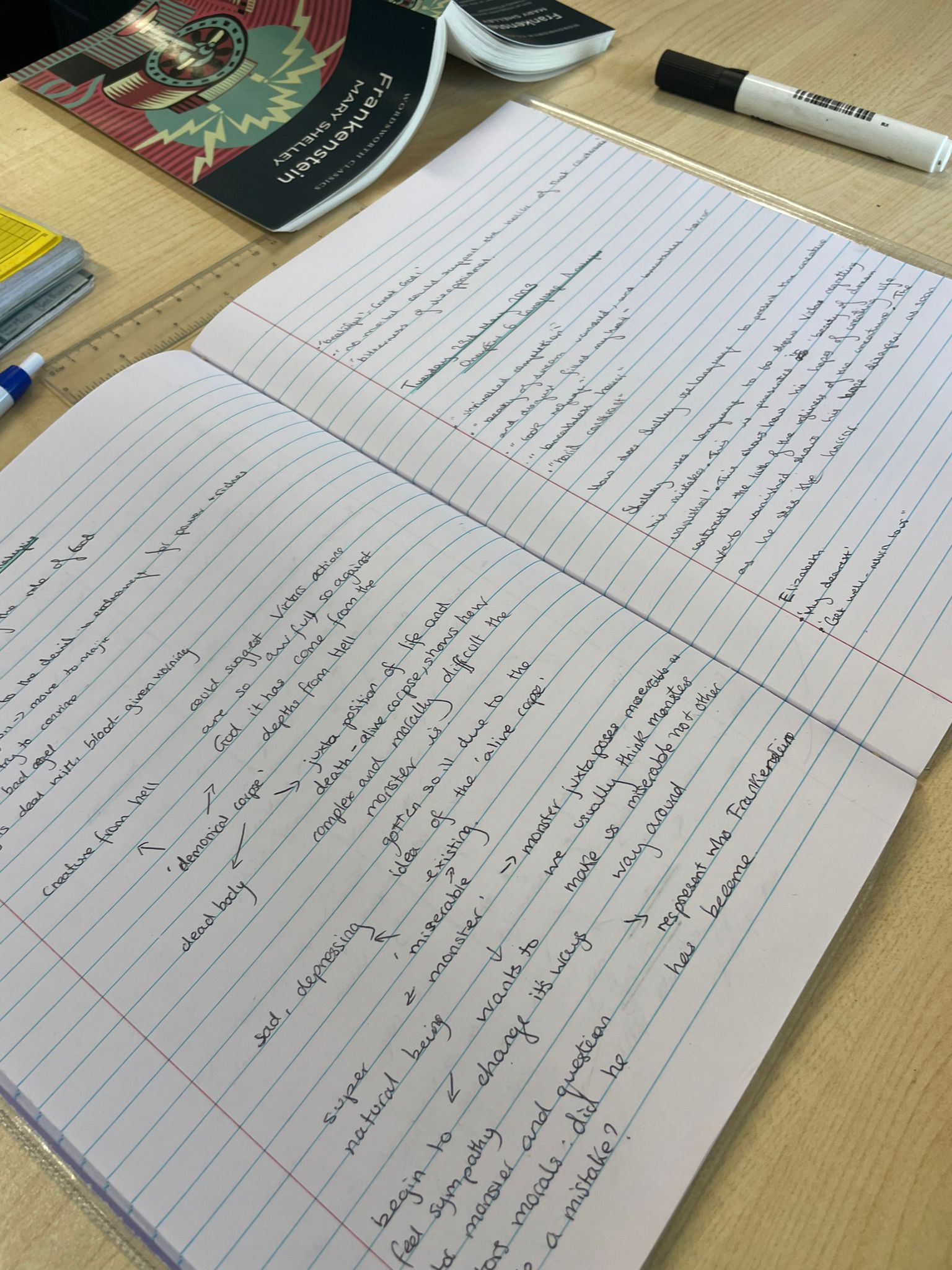 Y9 doing some brilliant language analysis with their Frankenstein hinge text in English