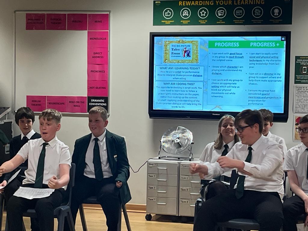 Y8 drama students acting out the tension between the Capulets and Montagues