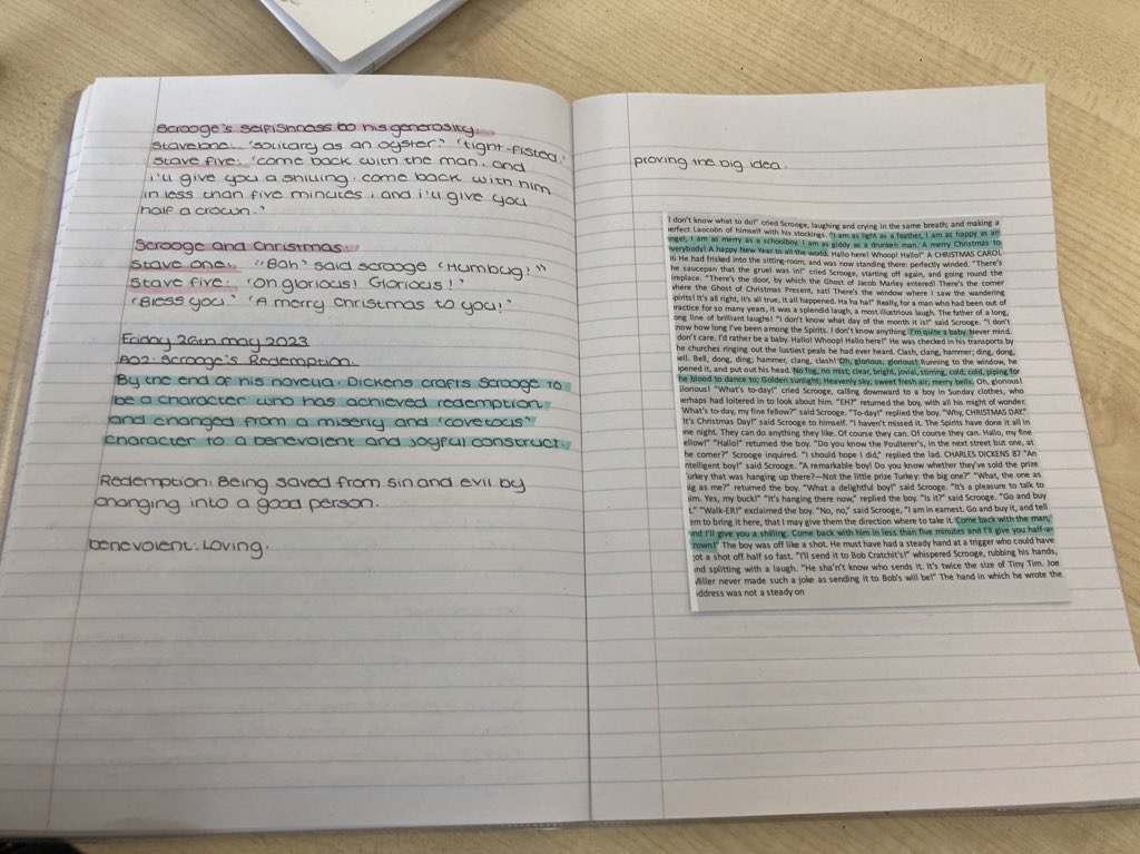 Y10 finding language devices such as similes and pathetic fallacy in Scrooge.