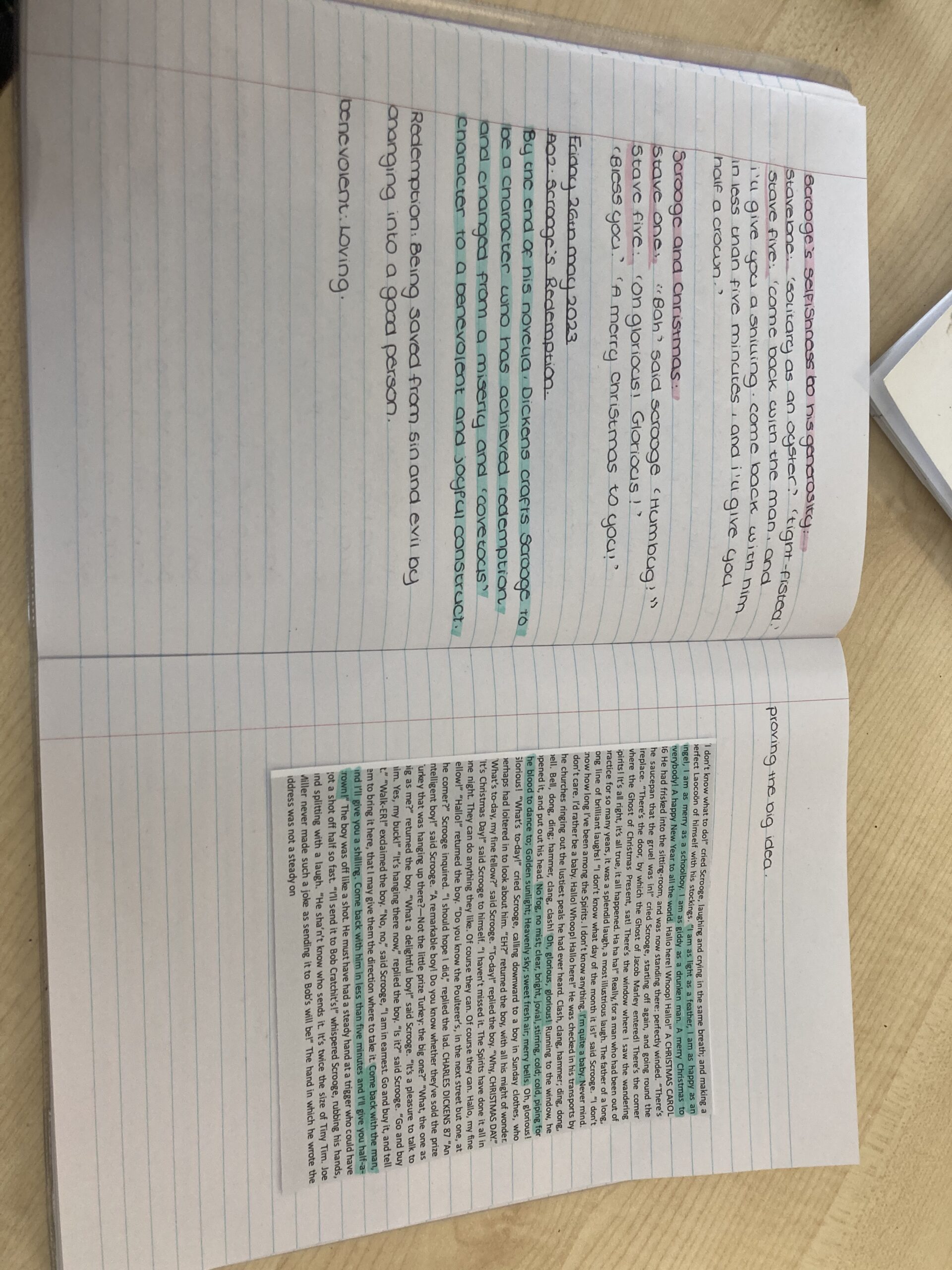 Y10 finding language devices such as similes and pathetic fallacy in Scrooge.