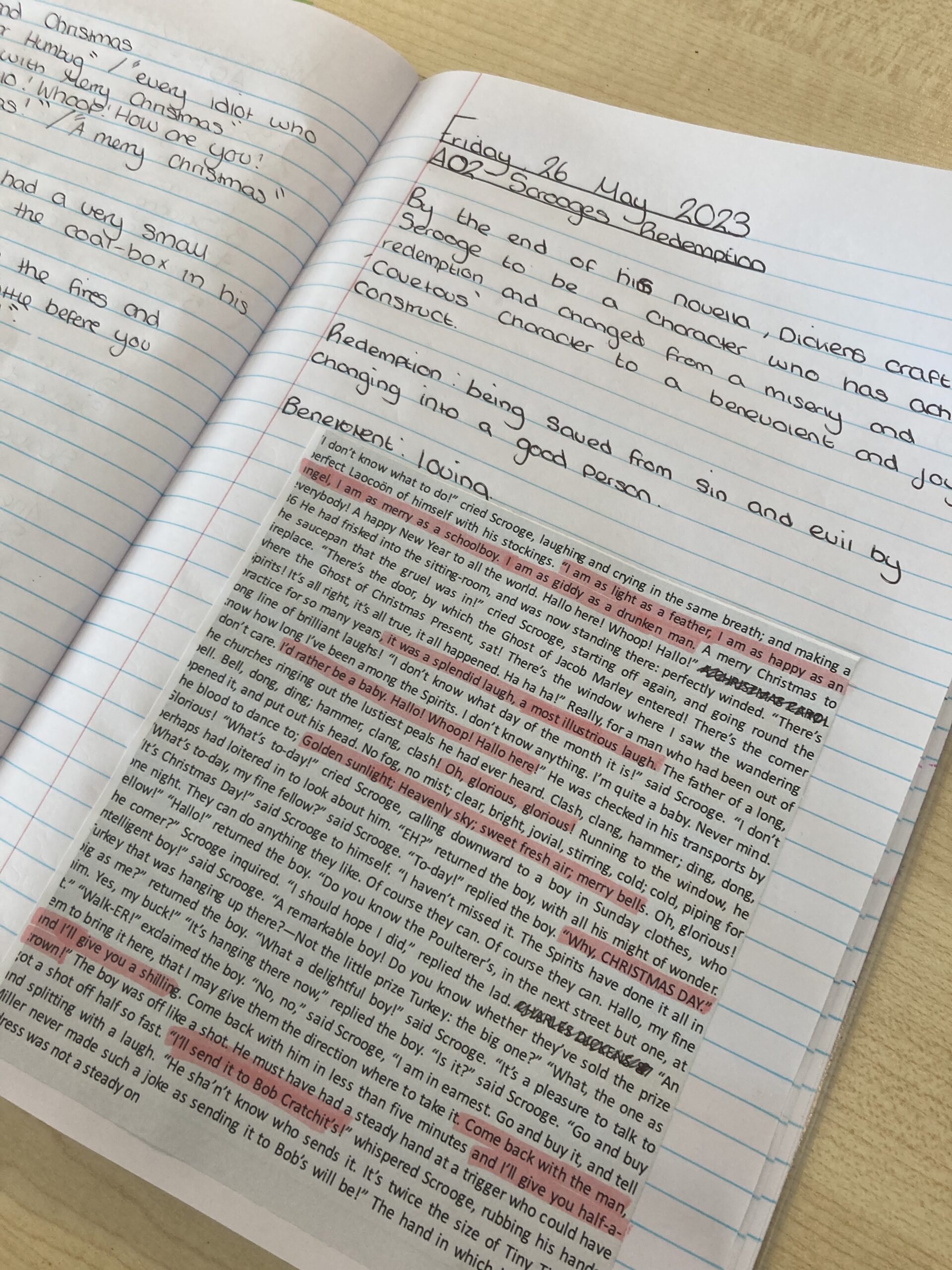 Y10 finding language devices such as similes and pathetic fallacy in Scrooge.